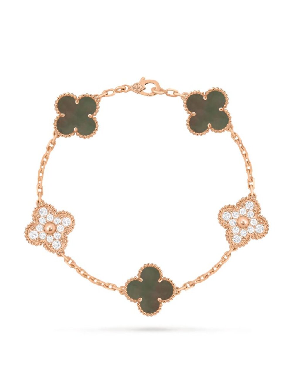 Authentic bracelet Alhambra 18K rose gold, Diamond, Mother-of-pearl 5 motif